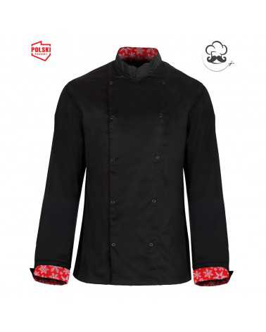 Bluza kucharska Czarna Xmas Design RED - długi rękaw